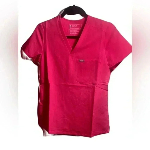 Figs Pink Short Sleeve Tee V-Neck - Picture 2 of 3